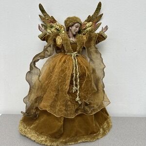 Vintage Christmas Ángel Figurine, Wall Hung, Gold Wings &‎ Dress W/Fur Trim, 18"